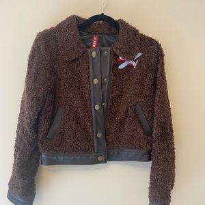 STAUD teddy coat with leather trim - XS